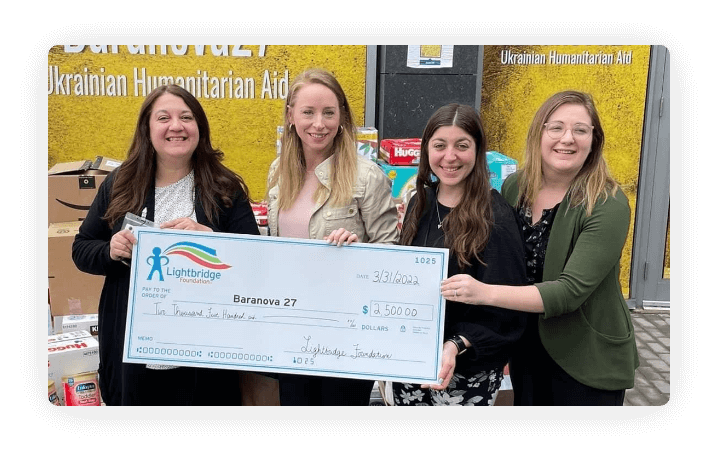 Four women holding a large check